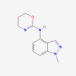 molecular formula C12H14N4O B12806116 Indazole, 1-methyl-4-(2-(1,3-oxazinylideneamino))- CAS No. 87179-42-8