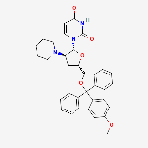 molecular formula C34H37N3O5 B12806117 Uridine, 2',3'-dideoxy-5'-O-((4-methoxyphenyl)diphenylmethyl)-2'-(1-piperidinyl)- CAS No. 134934-55-7