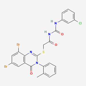 molecular formula C24H17Br2ClN4O3S B12806141 Acetamide, N-(((3-chlorophenyl)amino)carbonyl)-2-((6,8-dibromo-3,4-dihydro-3-(2-methylphenyl)-4-oxo-2-quinazolinyl)thio)- CAS No. 83315-78-0