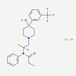 molecular formula C24H30ClF3N2O2 B12806276 Propionanilide, N-(1-(4-hydroxy-4-(alpha,alpha,alpha-trifluoro-m-tolyl)piperidino)-2-propyl)-, hydrochloride CAS No. 102504-46-1