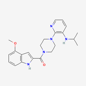 molecular formula C22H27N5O2 B12806414 Piperazine, 1-((4-methoxy-1H-indol-2-yl)carbonyl)-4-(3-((1-methylethyl)amino)-2-pyridinyl)- CAS No. 138863-11-3