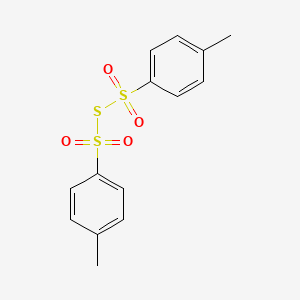 molecular formula C14H14O4S3 B12806417 Benzenesulfonothioic acid, 4-methyl-, anhydrosulfide CAS No. 16601-12-0