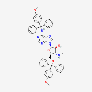 molecular formula C51H48N6O5 B12806442 9H-Purin-6-amine, 9-(3-deoxy-5-O-((4-methoxyphenyl)diphenylmethyl)-3-(methylamino)-beta-D-arabinofuranosyl)-N-((4-methoxyphenyl)diphenylmethyl)- CAS No. 134963-37-4