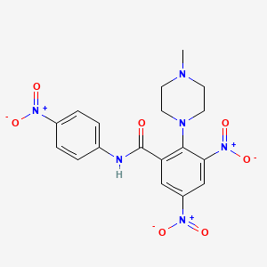 molecular formula C18H18N6O7 B12806505 3,5-Bis(hydroxy(oxido)amino)-N-(4-(hydroxy(oxido)amino)phenyl)-2-(4-methyl-1-piperazinyl)benzamide CAS No. 83907-91-9