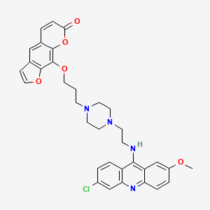 molecular formula C34H33ClN4O5 B12806520 7H-Furo(3,2-g)(1)benzopyran-7-one, 9-(3-(4-(2-((6-chloro-2-methoxy-9-acridinyl)amino)ethyl)-1-piperazinyl)propoxy)- CAS No. 86863-30-1