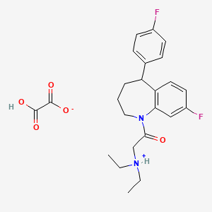 molecular formula C24H28F2N2O5 B12806527 diethyl-[2-[8-fluoro-5-(4-fluorophenyl)-2,3,4,5-tetrahydro-1-benzazepin-1-yl]-2-oxoethyl]azanium;2-hydroxy-2-oxoacetate CAS No. 77795-94-9