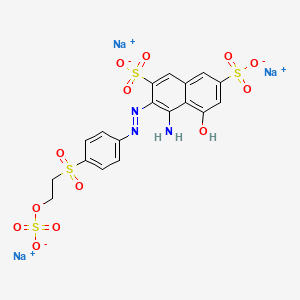 molecular formula C18H14N3Na3O13S4 B12806630 Trisodium 4-amino-5-hydroxy-3-((4-((2-(sulphonatooxy)ethyl)sulphonyl)phenyl)azo)naphthalene-2,7-disulphonate CAS No. 84100-03-8