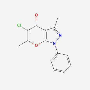 molecular formula C14H11ClN2O2 B12806647 5-Chloro-3,6-dimethyl-1-phenylpyrano(2,3-c)pyrazol-4(1H)-one CAS No. 87100-99-0