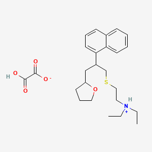 molecular formula C25H35NO5S B12806764 2-Furanpropanethiol, tetrahydro-S-(2-diethylaminoethyl)-beta-(1-naphthyl)-, oxalate CAS No. 73839-68-6