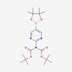 molecular formula C20H32BN3O6 B1280696 2-(N,N-Bisboc-amino)pyrimidine-5-boronic acid, pinacol ester CAS No. 1190423-36-9