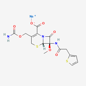 molecular formula C16H16N3NaO7S2 B12806969 sodium;(6S,7R)-3-(carbamoyloxymethyl)-7-methoxy-8-oxo-7-[(2-thiophen-2-ylacetyl)amino]-5-thia-1-azabicyclo[4.2.0]oct-2-ene-2-carboxylate 