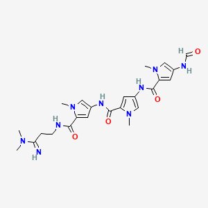 molecular formula C24H31N9O4 B12806991 1H-Pyrrole-2-carboxamide, N-(5-(((3-(dimethylamino)-3-iminopropyl)amino)carbonyl)-1-methyl-1H-pyrrol-3-yl)-4-(((4-(formylamino)-1-methyl-1H-pyrrol-2-yl)carbonyl)amino)-1-methyl- CAS No. 85407-13-2