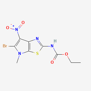 molecular formula C9H9BrN4O4S B12807029 Ethyl 5-bromo-6-(hydroxy(oxido)amino)-4-methyl-4H-pyrrolo(3,2-d)(1,3)thiazol-2-ylcarbamate CAS No. 72083-55-7