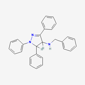 molecular formula C28H25N3 B12807257 2-Pyrazoline, 4-benzylamino-1,3,5-triphenyl- CAS No. 6628-56-4