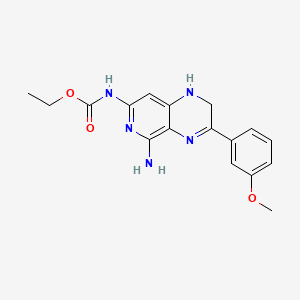 molecular formula C17H19N5O3 B12807302 Carbamic acid, (5-amino-1,2-dihydro-3-(3-methoxyphenyl)pyrido(3,4-b)pyrazin-7-yl)-, ethyl ester CAS No. 82585-99-7