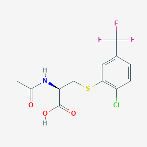 molecular formula C12H11ClF3NO3S B12807314 L-Cysteine, N-acetyl-S-(2(or 5)-chloro-5(or 2)-(trifluoromethyl)phenyl)- CAS No. 84559-07-9