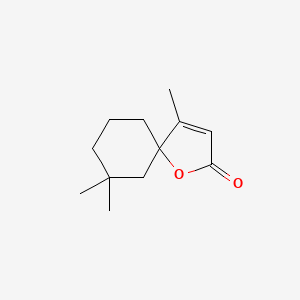 molecular formula C12H18O2 B12807327 4,7,7-Trimethyl-1-oxaspiro(4.5)dec-3-en-2-one CAS No. 22773-09-7