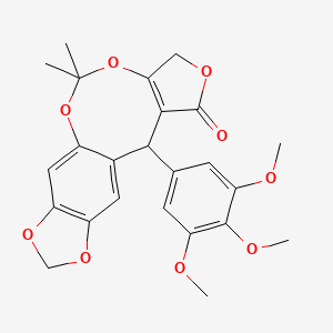 molecular formula C24H24O9 B12807597 5,5-Dimethyl-12-(3,4,5-trimethoxyphenyl)-3,12-dihydro-1H-(1,3)dioxolo(4,5-i)furo(3,4-d)(1,3)benzodioxocin-1-one CAS No. 191023-24-2