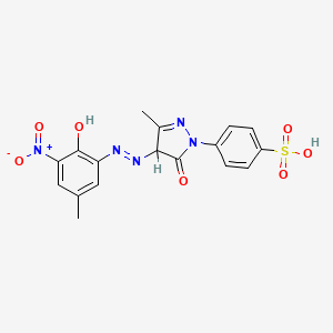 molecular formula C17H15N5O7S B12807691 p-(4,5-Dihydro-4-((2-hydroxy-5-methyl-3-nitrophenyl)azo)-3-methyl-5-oxo-1H-pyrazol-1-yl)benzenesulphonic acid CAS No. 93918-02-6