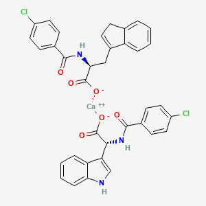 molecular formula C36H27CaCl2N3O6 B12807785 calcium;(2S)-2-[(4-chlorobenzoyl)amino]-3-(3H-inden-1-yl)propanoate;(2R)-2-[(4-chlorobenzoyl)amino]-2-(1H-indol-3-yl)acetate 