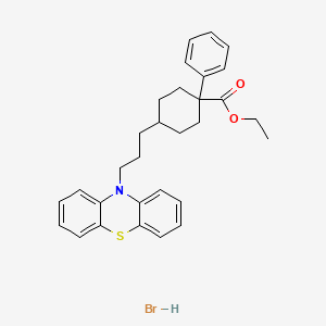 molecular formula C30H34BrNO2S B12807842 Isonipecotic acid, 1-(3-phenothiazin-10-ylpropyl)-4-phenyl-, ethyl ester, hydrobromide CAS No. 14653-24-8