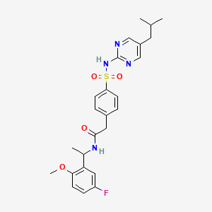 molecular formula C25H29FN4O4S B12807921 N-(1-(5-Fluoro-2-methoxyphenyl)ethyl)-4-(((5-(2-methylpropyl)-2-pyrimidinyl)amino)sulfonyl)ben zeneacetamide CAS No. 35253-24-8