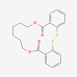 molecular formula C20H20O4S2 B12808126 7,8,9,10,11,12-Hexahydro-5H,14H-dibenzo(c,g)(1,10,5,6)dioxadithiacyclohexadecin-5,14-dione CAS No. 62615-92-3