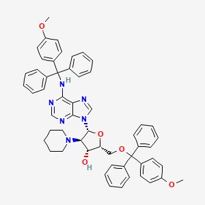 molecular formula C55H54N6O5 B12808335 9H-Purin-6-amine, 9-(2-deoxy-5-O-((4-methoxyphenyl)diphenylmethyl)-2-(1-piperidinyl)-beta-D-xylofuranosyl)-N-((4-methoxyphenyl)diphenylmethyl)- CAS No. 134934-69-3