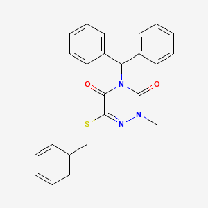 molecular formula C24H21N3O2S B12808389 4-Benzhydryl-6-benzylsulfanyl-2-methyl-1,2,4-triazine-3,5-dione CAS No. 20029-36-1