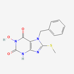 molecular formula C13H12N4O3S B12808408 7-Benzyl-1-hydroxy-8-(methylthio)-3,7-dihydro-1H-purine-2,6-dione CAS No. 1091-72-1