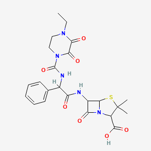 molecular formula C23H27N5O7S B12808640 6-{[{[(4-Ethyl-2,3-dioxopiperazin-1-yl)carbonyl]amino}(phenyl)acetyl]amino}-3,3-dimethyl-7-oxo-4-thia-1-azabicyclo[3.2.0]heptane-2-carboxylic acid 