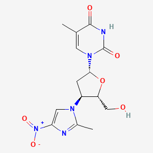 molecular formula C14H17N5O6 B12808878 Thymidine, 3'-deoxy-3'-(2-methyl-4-nitro-1H-imidazol-1-yl)- CAS No. 132149-51-0