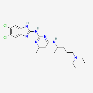 molecular formula C21H29Cl2N7 B12809001 N-2-(Dichloro-1H-benzoimidazol-2-yl)-N-4-(diethylamino-methyl-butyl)-methyl-pyrimidine-2,4-diamine CAS No. 42388-88-5