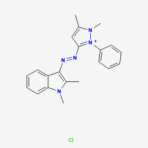 molecular formula C21H22N5.Cl<br>C21H22ClN5 B12809007 3-((1,2-Dimethyl-1H-indol-3-yl)azo)-1,5-dimethyl-2-phenyl-1H-pyrazolium chloride CAS No. 89923-55-7