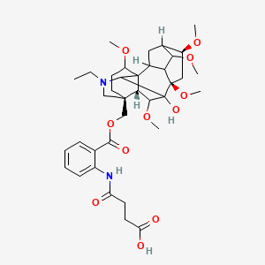 molecular formula C37H52N2O11 B12809236 Aconitane-4-methanol, 20-ethyl-7-hydroxy-1,6,8,14,16-pentamethoxy-, alpha-(2-((3-carboxy-1-oxopropyl)amino)benzoate), (1alpha,6beta,14alpha,16beta)- CAS No. 83685-21-6