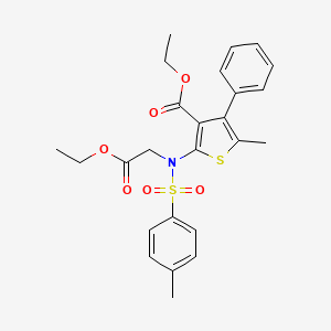 molecular formula C25H27NO6S2 B12809289 Ethyl 2-((2-ethoxy-2-oxoethyl)((4-methylphenyl)sulfonyl)amino)-5-methyl-4-phenyl-3-thiophenecarboxylate CAS No. 53976-19-5