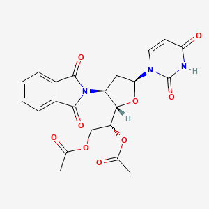 molecular formula C22H21N3O9 B12809343 2,4(1H,3H)-Pyrimidinedione, 1-(5,6-di-O-acetyl-2,3-dideoxy-3-(1,3-dihydro-1,3-dioxo-2H-isoindol-2-yl)-alpha-D-ribo-hexofuranosyl)- CAS No. 133488-33-2