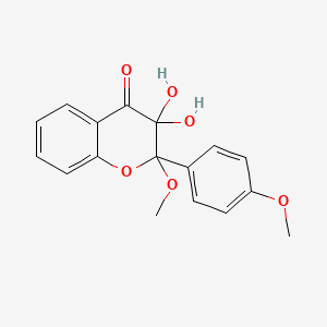 molecular formula C17H16O6 B12809359 3,3-Dihydroxy-2-methoxy-2-(4-methoxyphenyl)-2,3-dihydro-4H-chromen-4-one CAS No. 1603-44-7