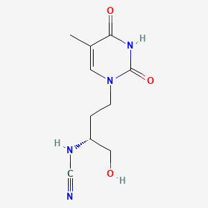 molecular formula C10H14N4O3 B12809656 Cyanamide, (3-(3,4-dihydro-5-methyl-2,4-dioxo-1(2H)-pyrimidinyl)-1-(hydroxymethyl)propyl)-, (R)- CAS No. 131652-65-8