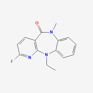 molecular formula C15H14FN3O B12809668 N11-Ethyl-2-fluoro-N6-methyl-6,11-dihydro-5H-pyrido(2,3-b)(1,5)benzodiazepin-5-one CAS No. 133626-74-1