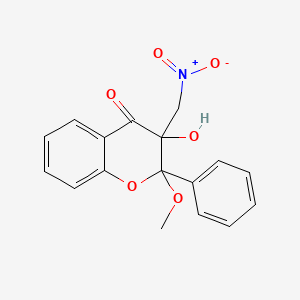 molecular formula C17H15NO6 B12809691 4H-1-Benzopyran-4-one, 2,3-dihydro-3-hydroxy-2-methoxy-3-(nitromethyl)-2-phenyl- CAS No. 70460-54-7