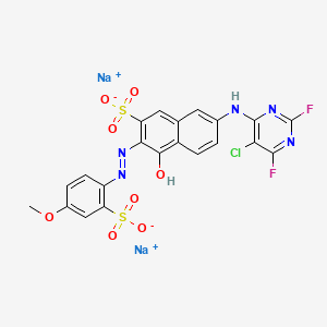 molecular formula C21H12ClF2N5Na2O8S2 B12809717 2-Naphthalenesulfonic acid, 7-((5-chloro-2,6-difluoro-4-pyrimidinyl)amino)-4-hydroxy-3-((4-methoxy-2-sulfophenyl)azo)-, disodium salt CAS No. 85391-83-9