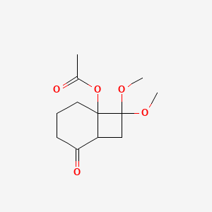 molecular formula C12H18O5 B12809724 8,8-Dimethoxy-5-oxobicyclo(4.2.0)oct-1-yl acetate CAS No. 63876-85-7