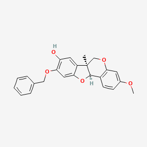 molecular formula C24H22O5 B12810172 6H-Benzofuro(3,2-c)(1)benzopyran-8-ol, 6a,11a-dihydro-3-methoxy-6a-methyl-9-(phenylmethoxy)-, cis- CAS No. 184900-58-1