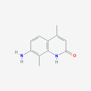 molecular formula C11H12N2O B12810413 7-amino-4,8-dimethylquinolin-2(1H)-one CAS No. 58336-27-9