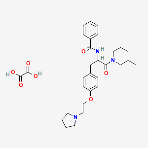 molecular formula C30H41N3O7 B12810477 (+-)-alpha-(Benzoylamino)-N,N-dipropyl-4-(2-(1-pyrrolidinyl)ethoxy)hydrocinnamamide oxalate CAS No. 57227-25-5