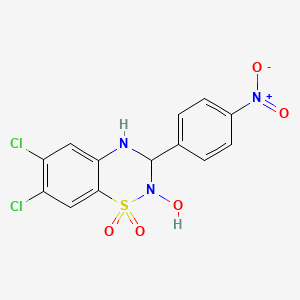 molecular formula C13H9Cl2N3O5S B12810572 2H-1,2,4-Benzothiadiazine, 6,7-dichloro-3,4-dihydro-2-hydroxy-3-(4-nitrophenyl)-, 1,1-dioxide CAS No. 34522-68-4