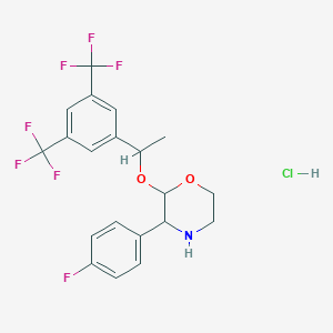 molecular formula C20H19ClF7NO2 B12810666 Bis(trifluoromethyl)phenyl]ethoxy]-3-(4-fluorophenyl)morpholine hydrochloride 