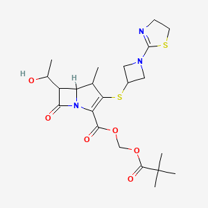 molecular formula C22H31N3O6S2 B12810828 (1R,5S,6S)-6-[1(R)-Hydroxyethyl]-1-methyl-2-[1-(2-thiazolin-2-yl)azetidin-3-ylsulfanyl]-1-carba-2-penem-3-carboxylic acid pivaloyloxymethyl ester 