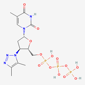 molecular formula C14H22N5O13P3 B12810998 Thymidine 5'-(tetrahydrogen triphosphate), 3'-deoxy-3'-(4,5-dimethyl-1H-1,2,3-triazol-1-yl)- CAS No. 131673-54-6